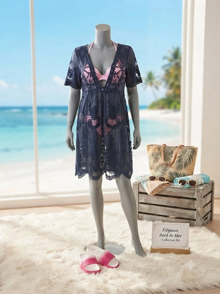 Robe de plage dentelle fendu sur le coté boheme chic Taille unique